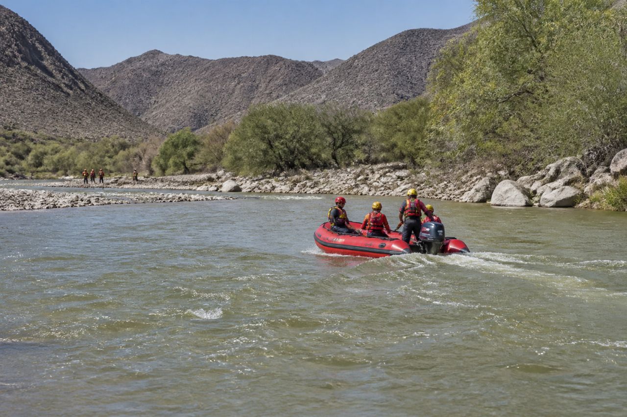 Rescatan a seis personas atrapadas en un río en Caborca, Sonora